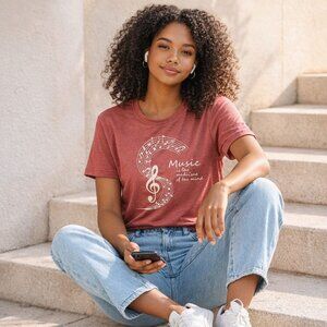 Womens Music Tee Size XL Music Is The Medicine Of The Mind Red Graphic Shirt